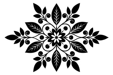 The pattern ornament element leaves and flowers  vector silhouette on white background
