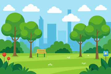 green lawn in the park in summer vector illustration 