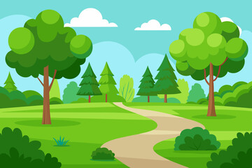 green lawn in the park in summer vector illustration 