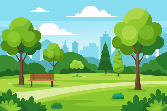 green lawn in the park in summer vector illustration 