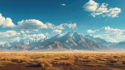 Naklejka premium Desert Scenery Featuring Distant Mountains