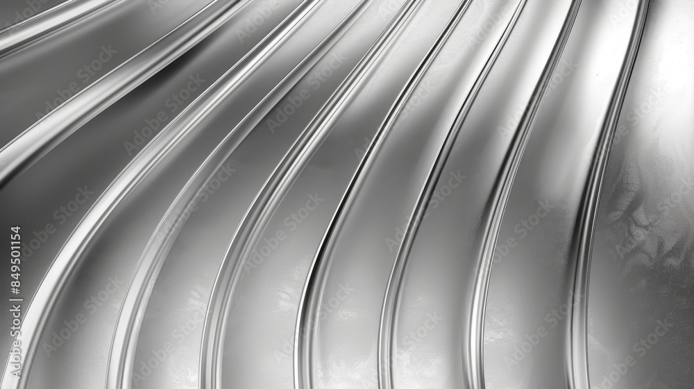 Wall mural abstract metallic waves in shiny silver tones, creating a sleek and dynamic pattern. ideal for futur