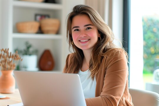 Chica joven e independiente trabajando desde casa. generativa ia
