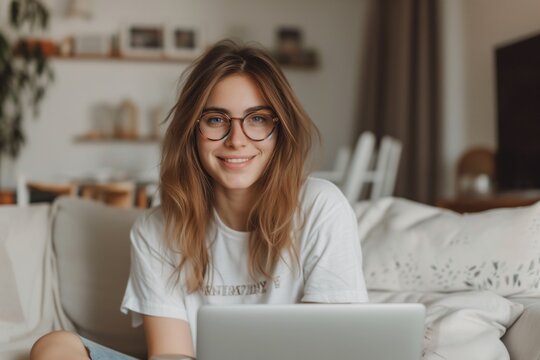 Chica joven e independiente trabajando desde casa. generativa ia