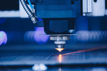 Laser cut engraving, Metallurgy milling plasma cutting of metal CNC. Concept background modern industrial technology banner