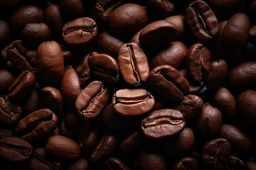 Close up view of freshly roasted coffee beans, perfect for coffee aficionados and enthusiasts
