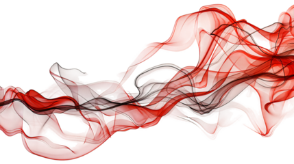 Abstract Red Smoke Shape with Delicate Swirling Lines and Transparent Effects, Dynamic and Energetic Form on Transparent Background