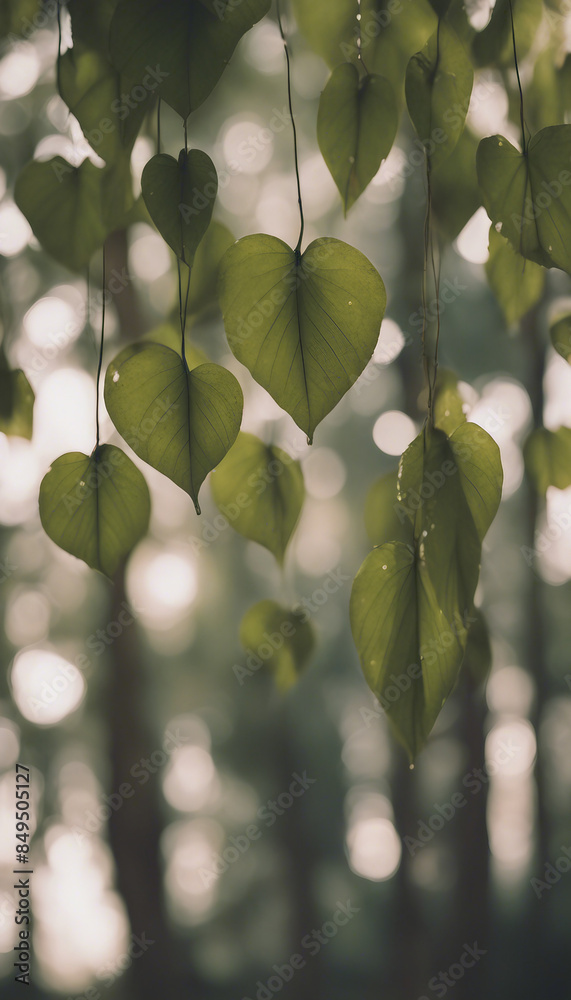 Wall mural Heart Shaped Leaves Hanging From Tree