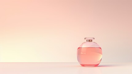 Obraz premium Product photography of a translucent glass perfume bottle with pink liquid inside on a white background. A gracefully transforming liquid enclosed in a translucent membrane, in the style of a white