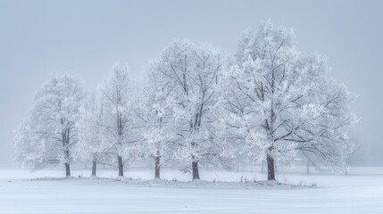 Fototapeta premium A photo of trees covered in snow during winter