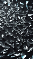 Cracked glass object on black background smashed glass texture shards of broken glass on black wall