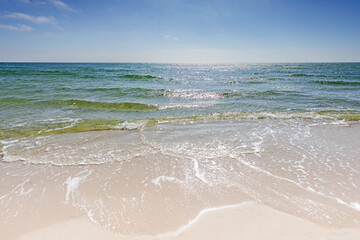 Sunny day at the beautiful white beach at Dueodde on the Danish island Bornholm.