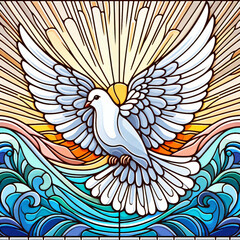 Obraz premium An illustration of a white dove depicted in a stained glass window style.