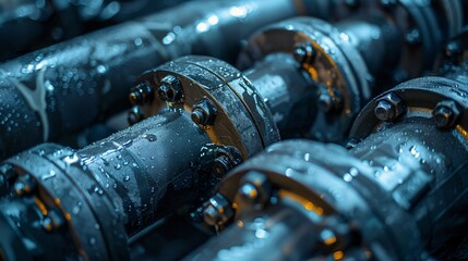 Multiple pipes aligned in a room