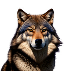 A striking portrait of a gray wolf, showcasing its majestic and powerful presence