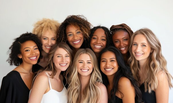 Group of diverse multiracial and multi ethnic smiling woman posing in a studio