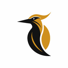 Fototapeta premium a minimalist golden Woodpecker logo vector art illustration icon logo, featuring a modern stylish shape with an underline, set on a solid white background.