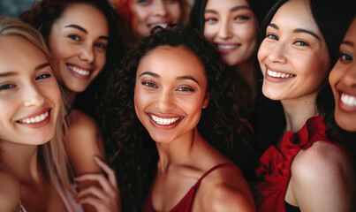 Obraz premium Group of diverse multiracial and multi ethnic smiling woman posing in a studio