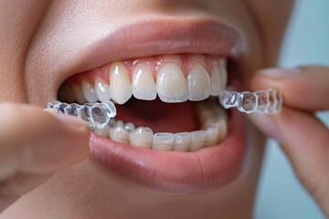 Fototapeta premium Inserting clear braces to prevent future dental issues