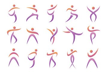 Abstract people logo design. sports, Gym ,fitness, running trainer icon set vector illustration