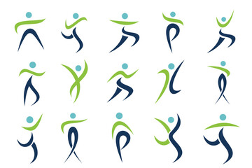 Abstract people logo design. sports, Gym ,fitness, running trainer icon set vector illustration