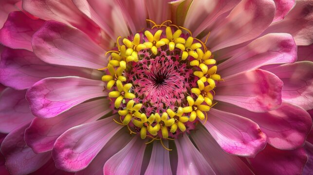 Macro photograph of blooming pink zinnia flower