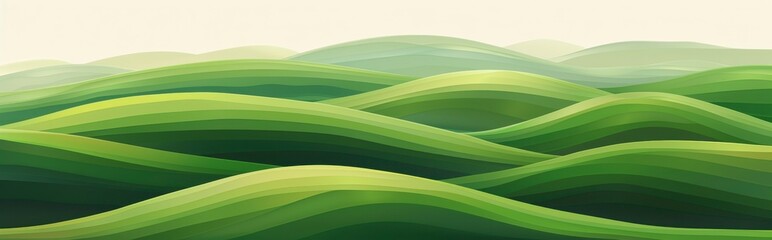 green grass hills in wave pattern with white sky background