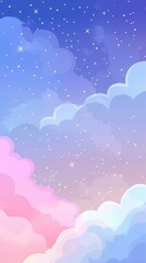 pink and blue cloud with stars in gradient sky