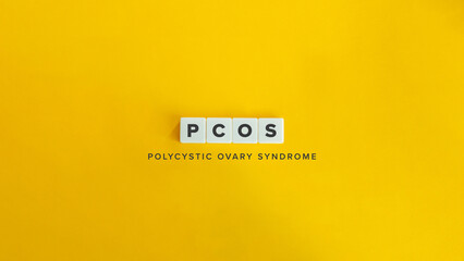 Polycystic ovary syndrome (PCOS). Text on Block Letter Tiles and Icon on Flat Background....