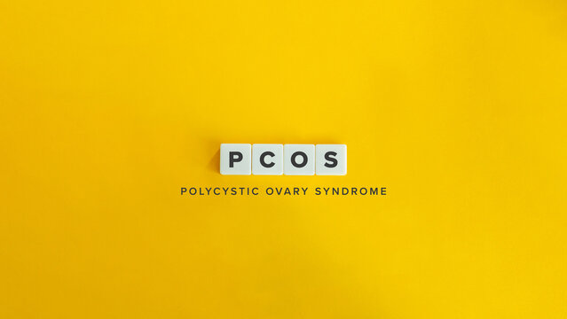 Polycystic ovary syndrome (PCOS). Text on Block Letter Tiles and Icon on Flat Background. Minimalist Aesthetics.
