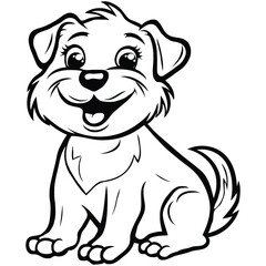 Black and white vector illustration of cute dog