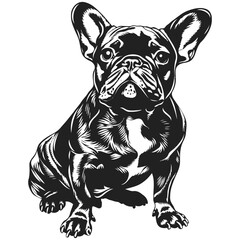 Black and white vector illustration of cute dog