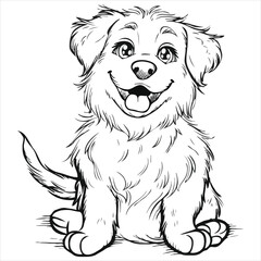 Black and white vector illustration of cute dog
