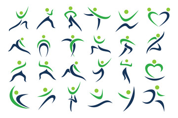 Abstract people logo design. sports, Gym ,fitness, running trainer icon set vector illustration