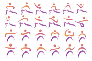 Abstract people logo design. sports, Gym ,fitness, running trainer icon set vector illustration
