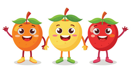 Big Set cute cartoon realistic fruits characters