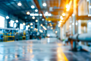 A blurred, defocused image of a factory interior, highlighting the bustling activity and industrial atmosphere without focusing on specific details.