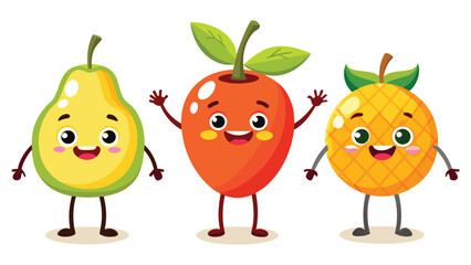 Big Set cute cartoon realistic fruits characters