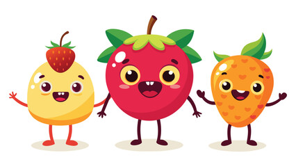 Big Set cute cartoon realistic fruits characters