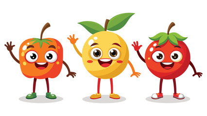 Big Set cute cartoon realistic fruits characters
