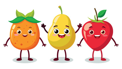 Big Set cute cartoon realistic fruits characters