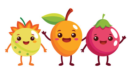 Big Set cute cartoon realistic fruits characters