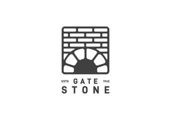 creative brick stone with gate in the form of a square logo design