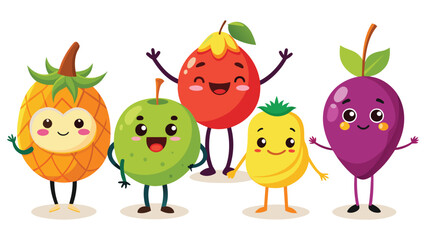 Big Set cute cartoon realistic fruits characters