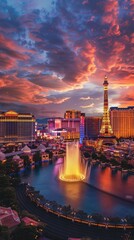 panoramic view of las vegas at night with colorful lights
