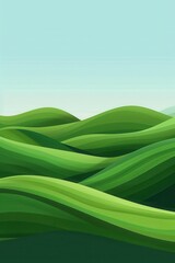 green grass hills in wave pattern with white sky background