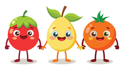 Big Set cute cartoon realistic fruits characters