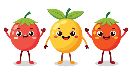 Big Set cute cartoon realistic fruits characters