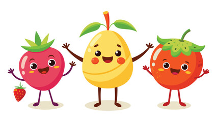 Big Set cute cartoon realistic fruits characters