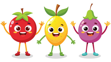 Big Set cute cartoon realistic fruits characters